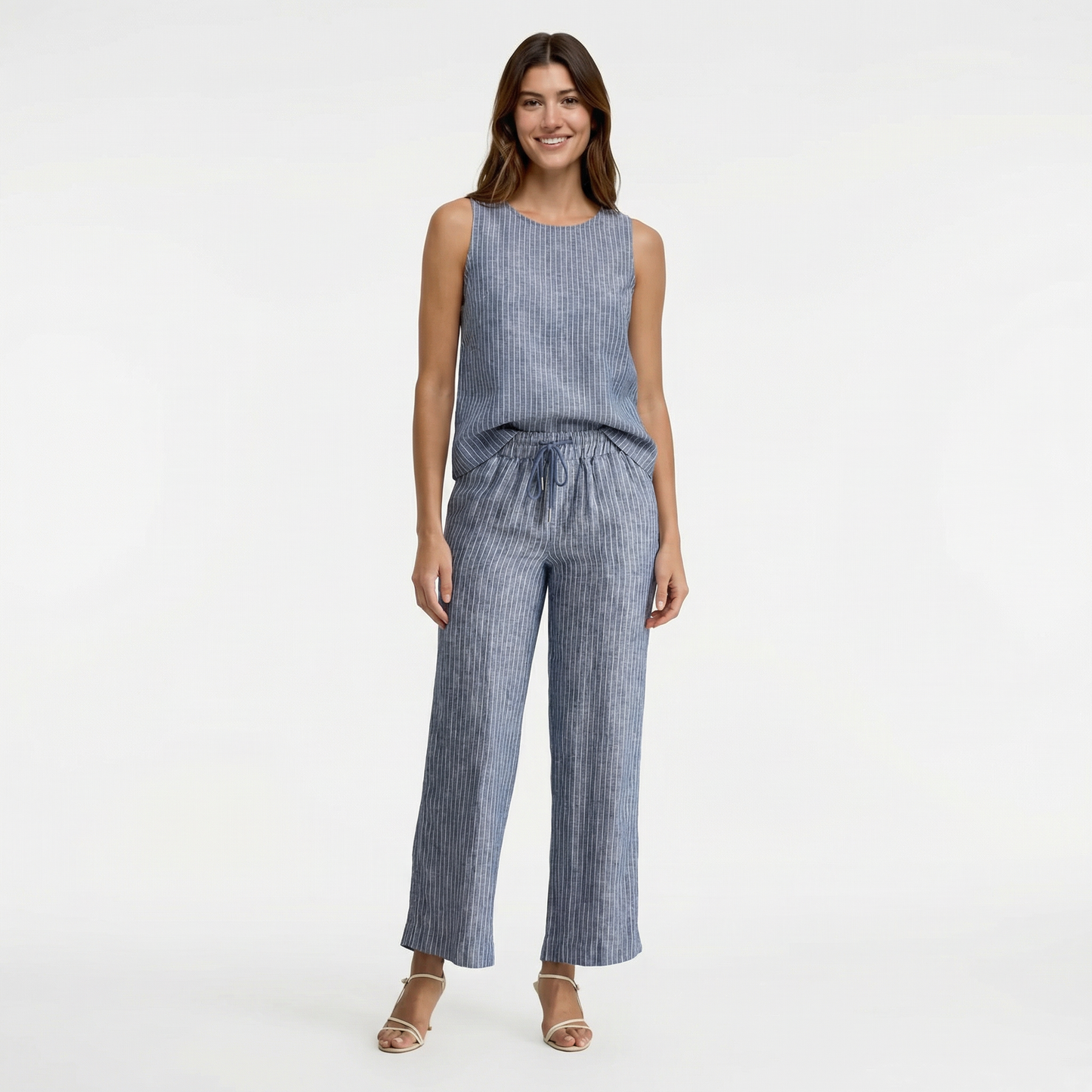 European Linen Wide Leg Pants - Elastic Waist, Drawstring, Front Pockets