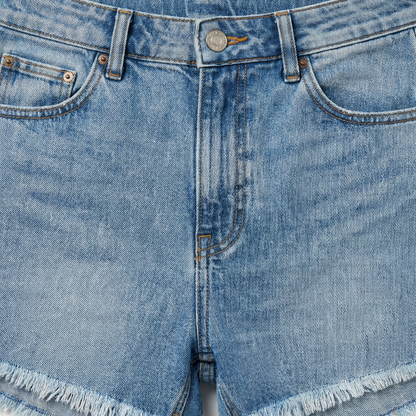 Flared Women's Shorts - Frayed Hem, Relaxed Fit