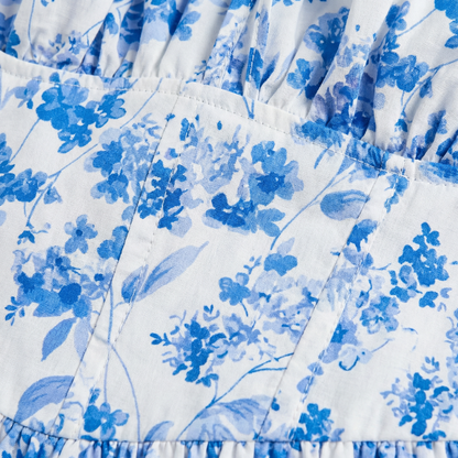 Off White Floral Mini Dress - Sleeveless, Sweetheart Neckline, Smocked Back