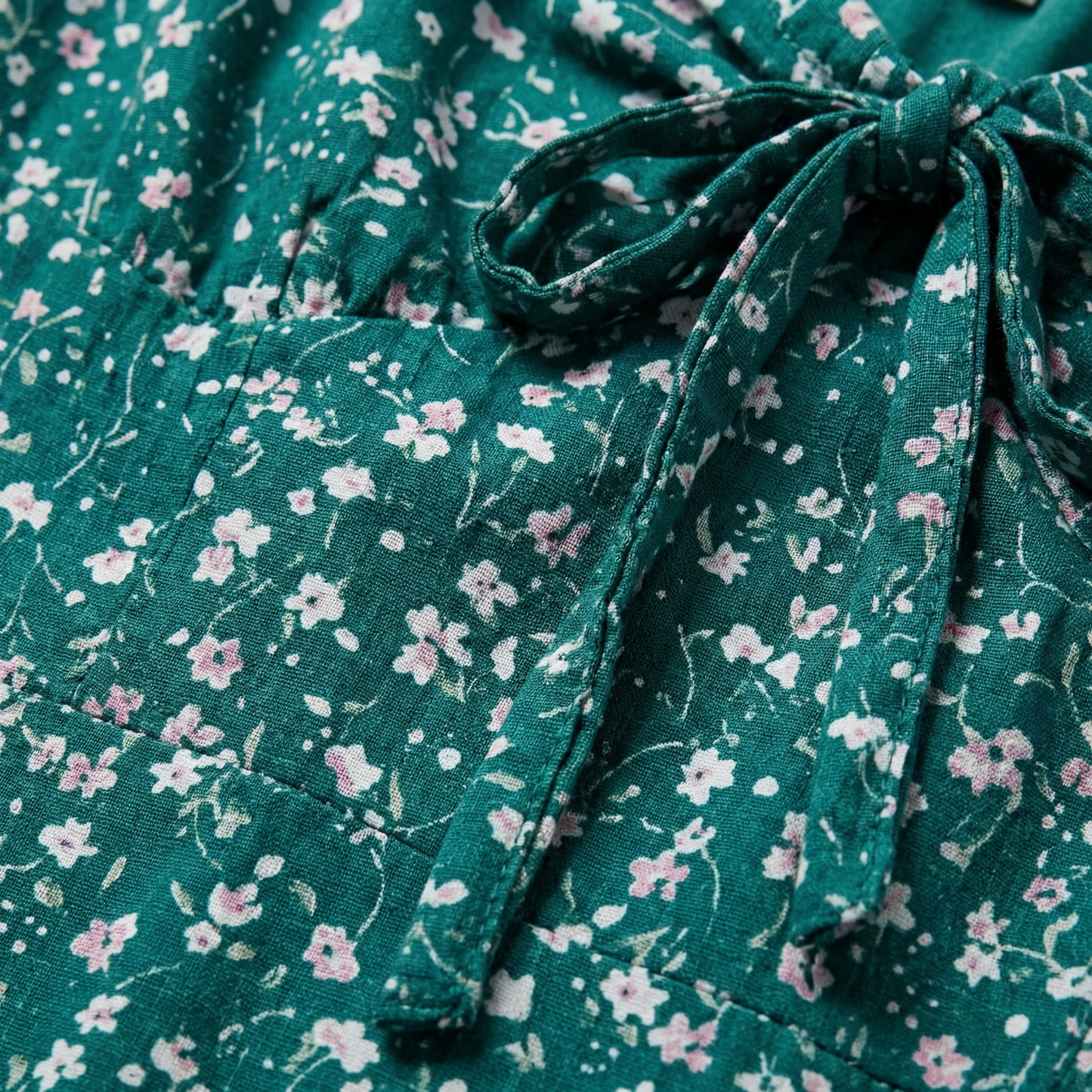 Floral Mini Dress - Square Neck, Puff Sleeve, Front Tie Detail