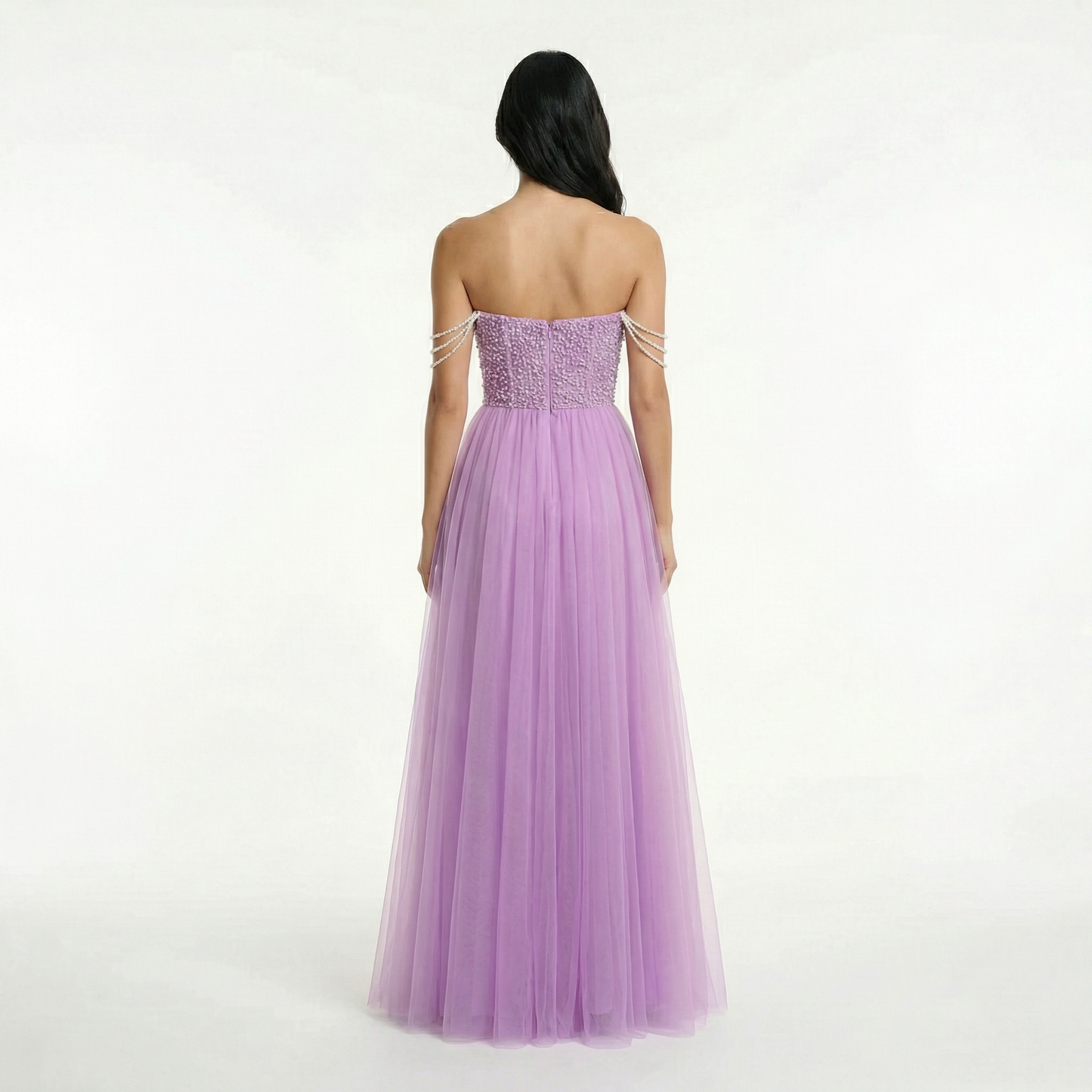 Glitter A-Line Prom Dress - Off Shoulder, Strapless, Sweep Train