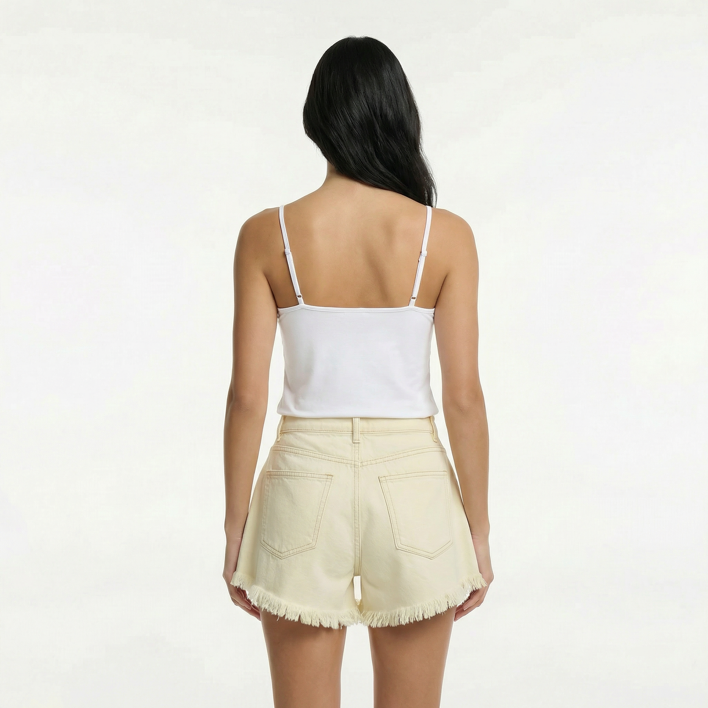 High-Waisted Denim Shorts - Frayed Hem, Casual Fit