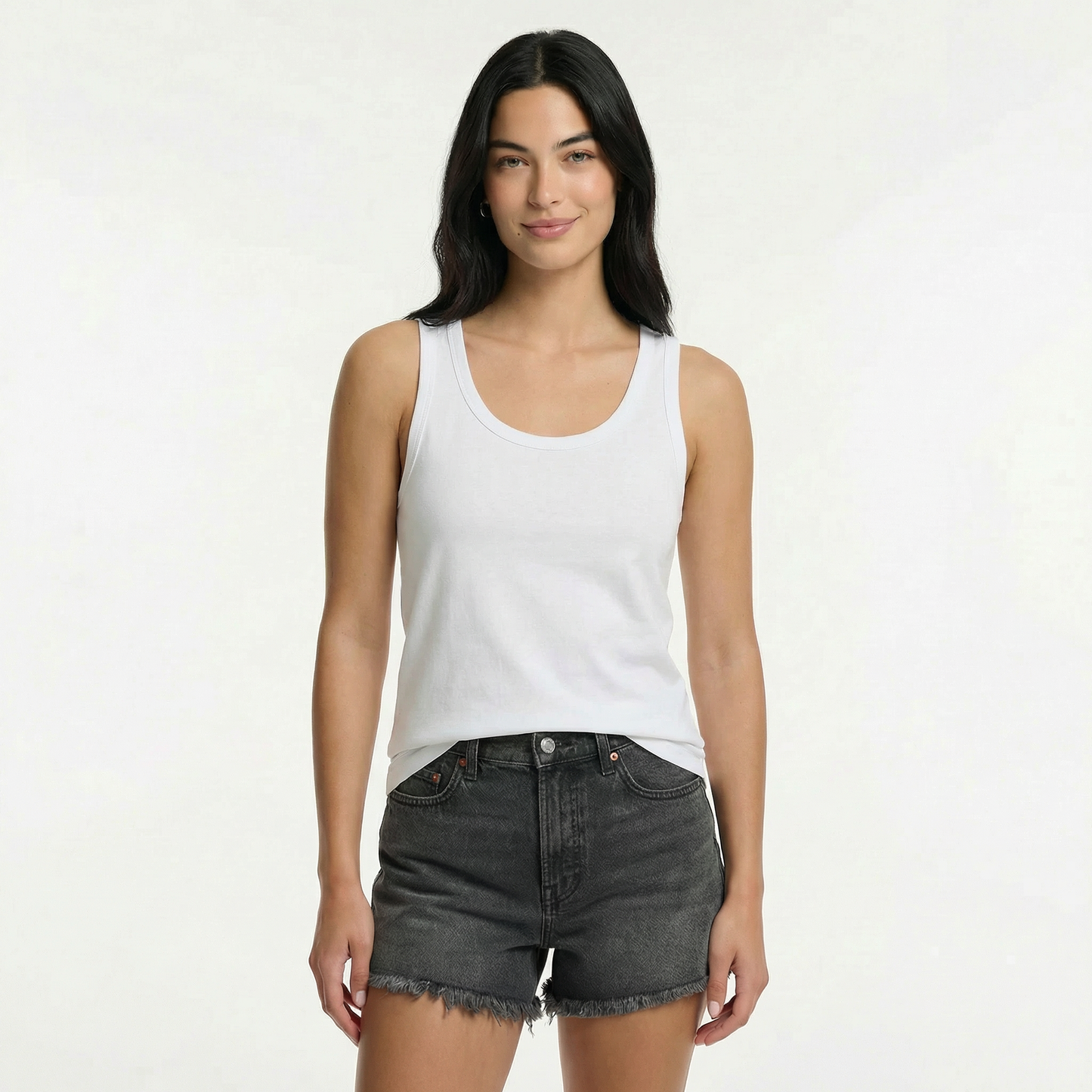 High-Waisted Denim Shorts - Frayed Hem, Casual Fit