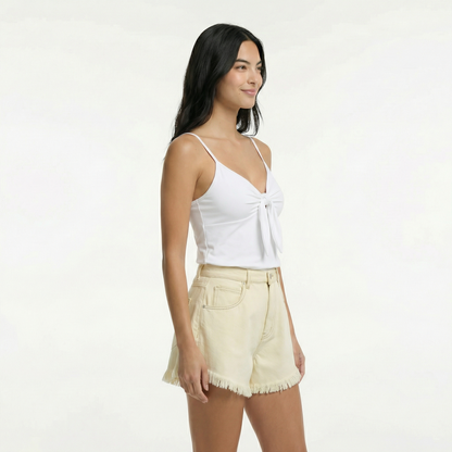 High-Waisted Denim Shorts - Frayed Hem, Casual Fit