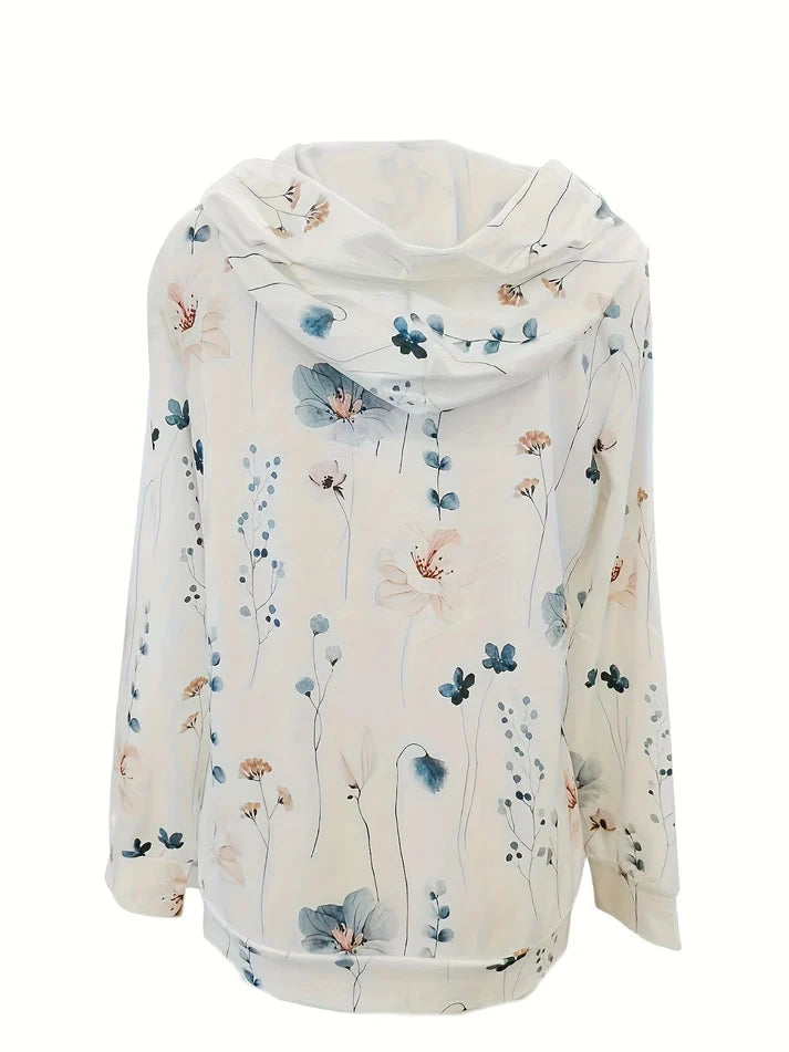 Women’s Floral Print Hoodie – Pullover With Hood, Drawstring and Kangaroo Pocket for Fall Layering