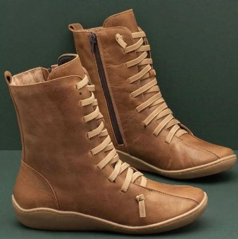 Lace-Up Fall Ankle Boots With Side Zipper