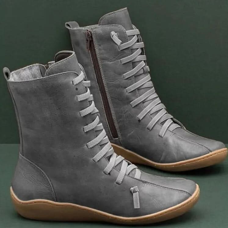 Lace-Up Fall Ankle Boots With Side Zipper
