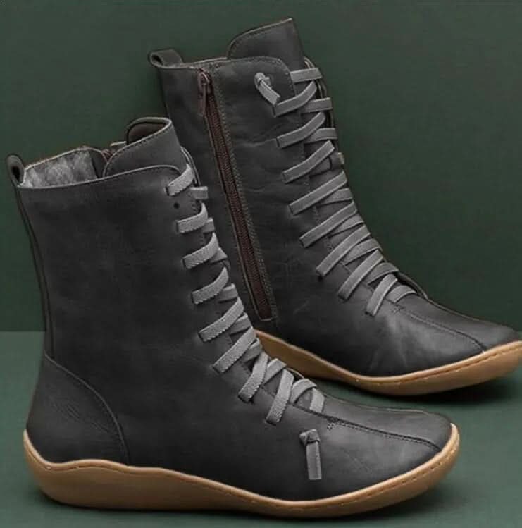 Lace-Up Fall Ankle Boots With Side Zipper