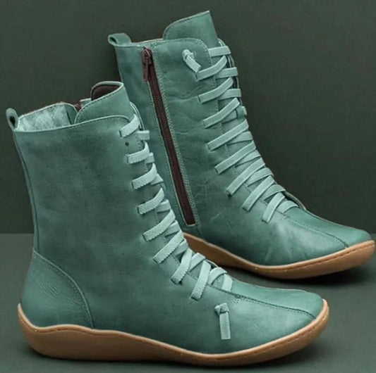 Lace-Up Fall Ankle Boots With Side Zipper