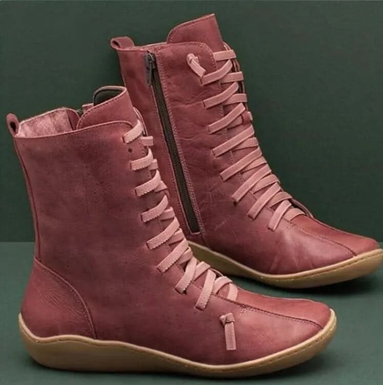 Lace-Up Fall Ankle Boots With Side Zipper
