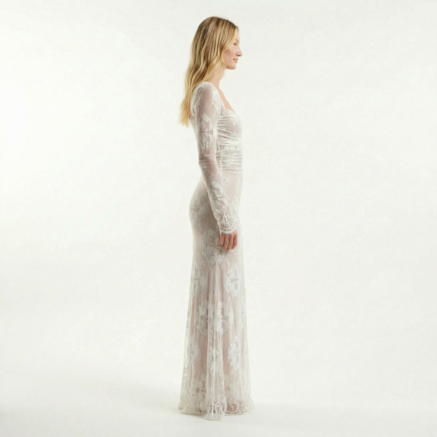 Lace Corset Maxi Dress - Floral Lace, Fitted Bodice, Elegant Silhouette