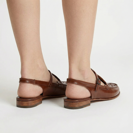 Leather Slingback Sandals - Woven Upper, Cushioned Orthopedic Insoles