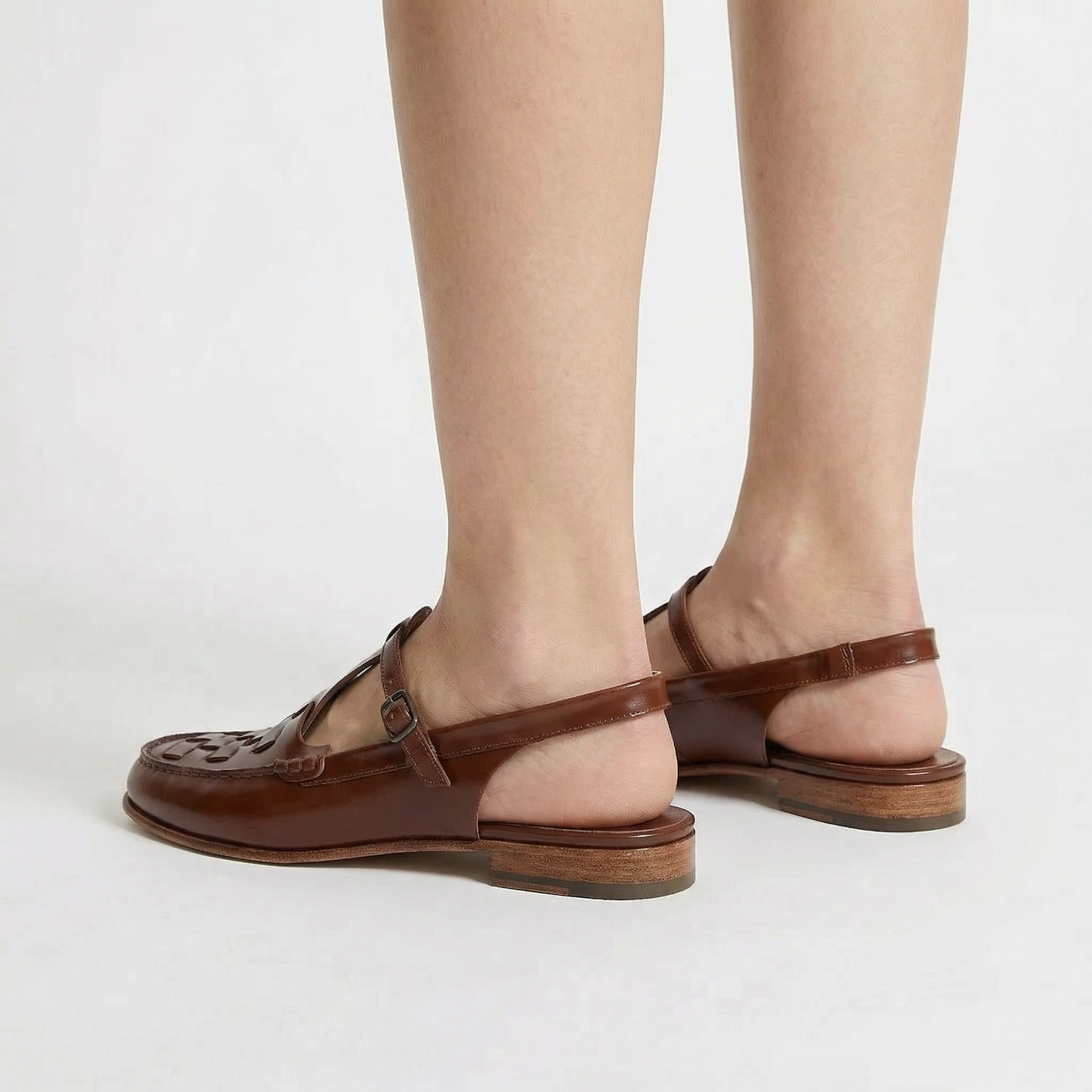 Leather Slingback Sandals - Woven Upper, Cushioned Orthopedic Insoles