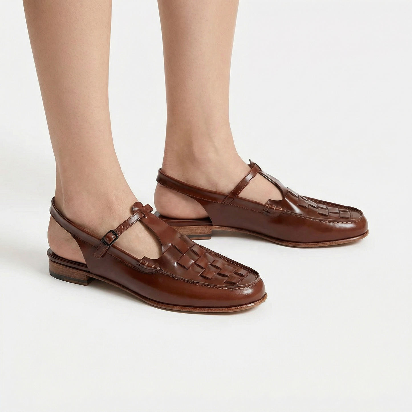 Leather Slingback Sandals - Woven Upper, Cushioned Orthopedic Insoles