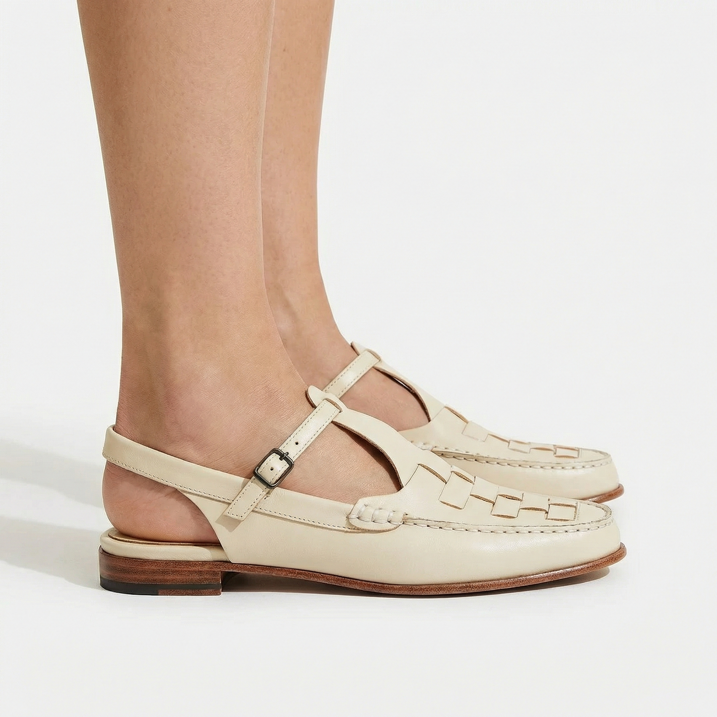 Leather Slingback Sandals - Woven Upper, Cushioned Orthopedic Insoles