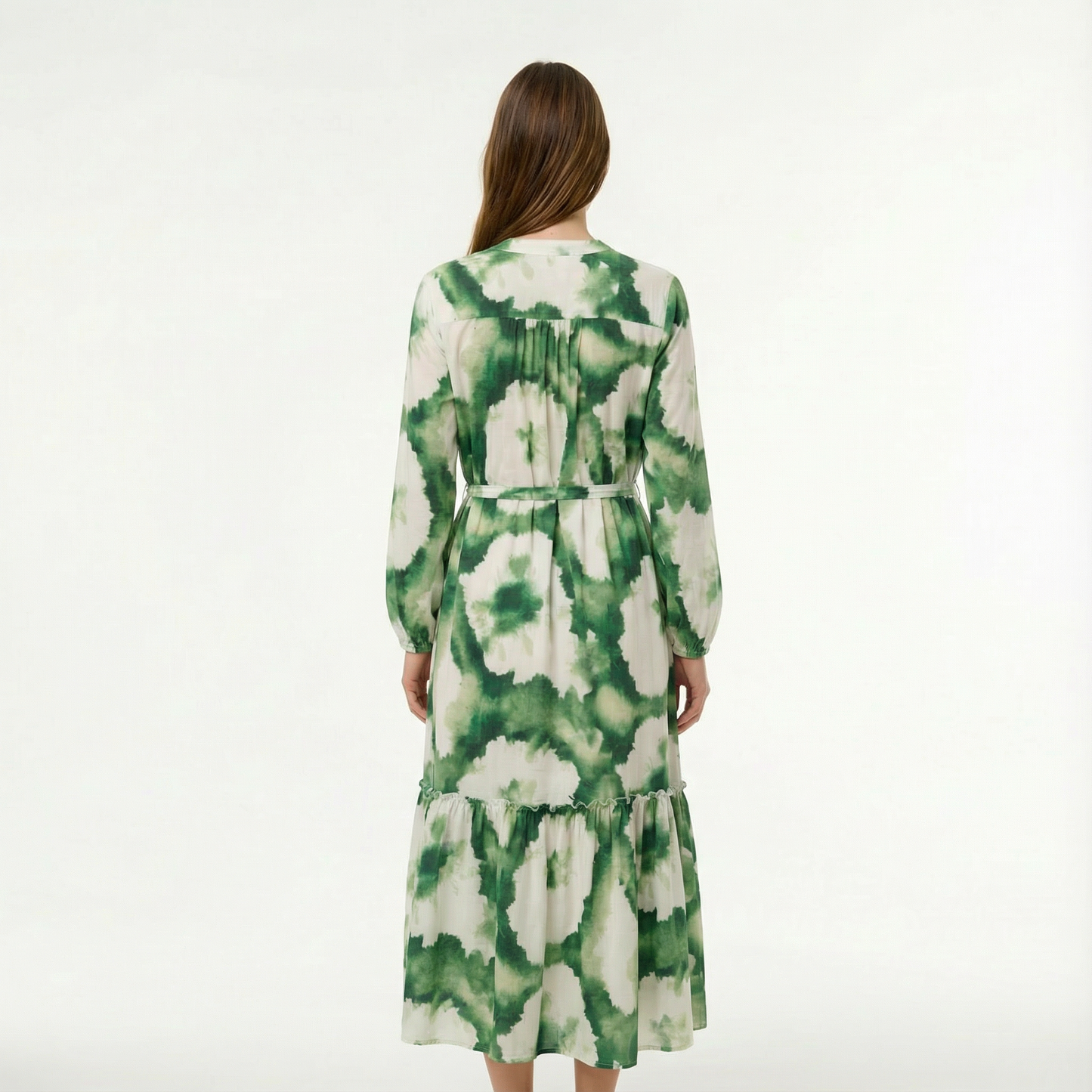 Boho Maxi Dress - Flowy Design, V-Neck, Long Sleeve