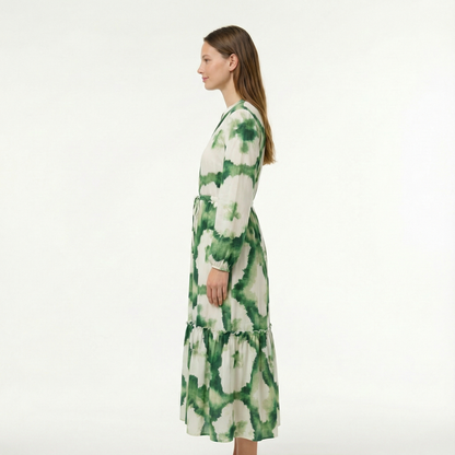 Boho Maxi Dress - Flowy Design, V-Neck, Long Sleeve