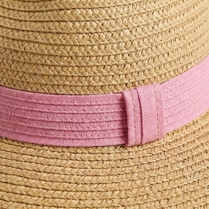 Metallic Straw Wide Brim Hat - Woven Band, Adjustable Ribbon