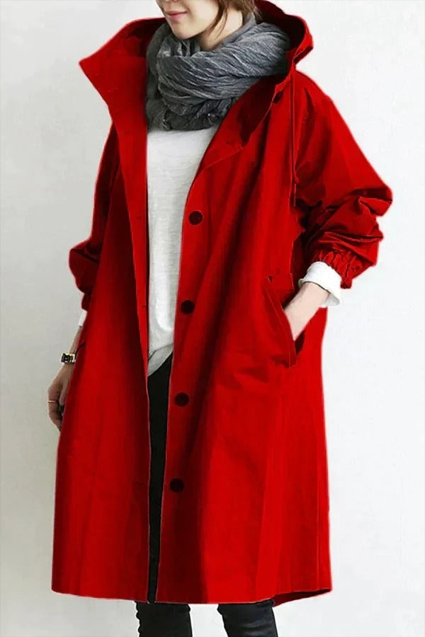 Oversized Button Coat With Hood