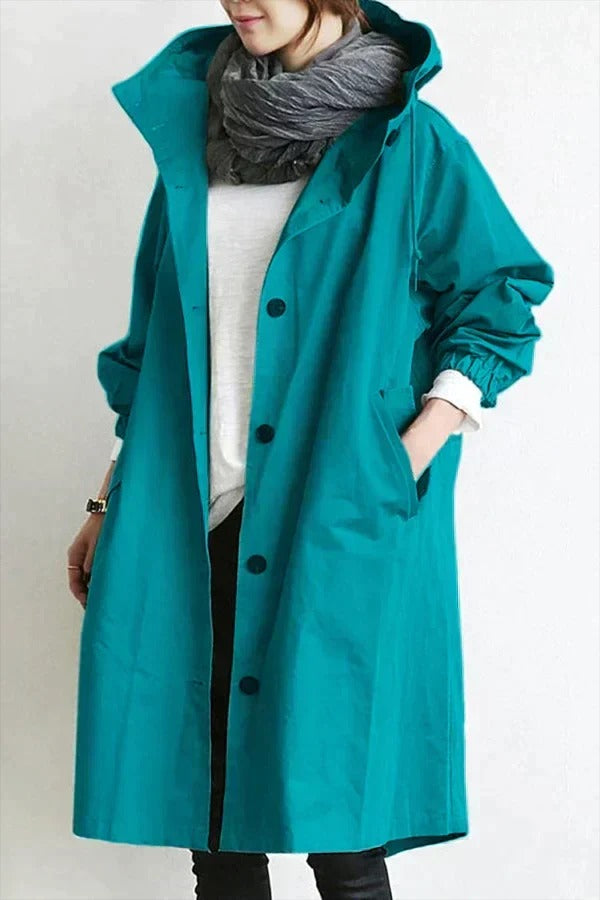 Oversized Button Coat With Hood