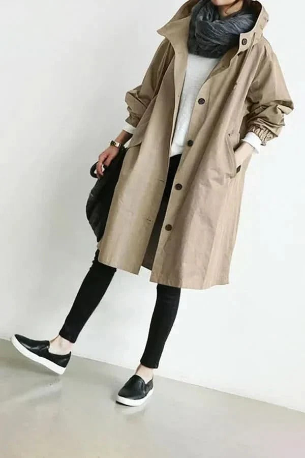 Oversized Button Coat With Hood