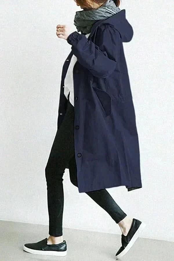 Oversized Button Coat With Hood