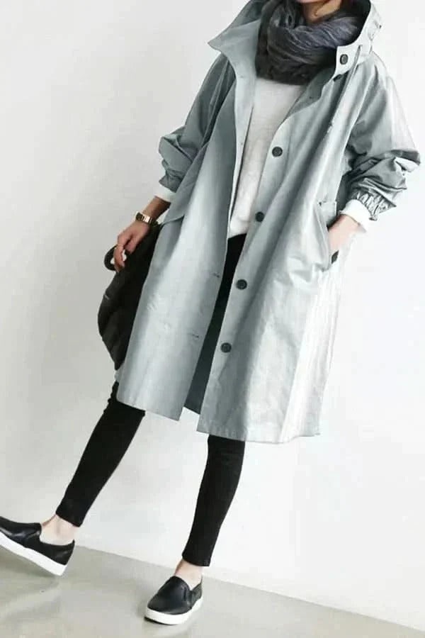 Oversized Button Coat With Hood