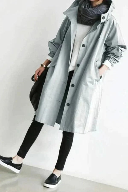 Oversized Button Coat With Hood