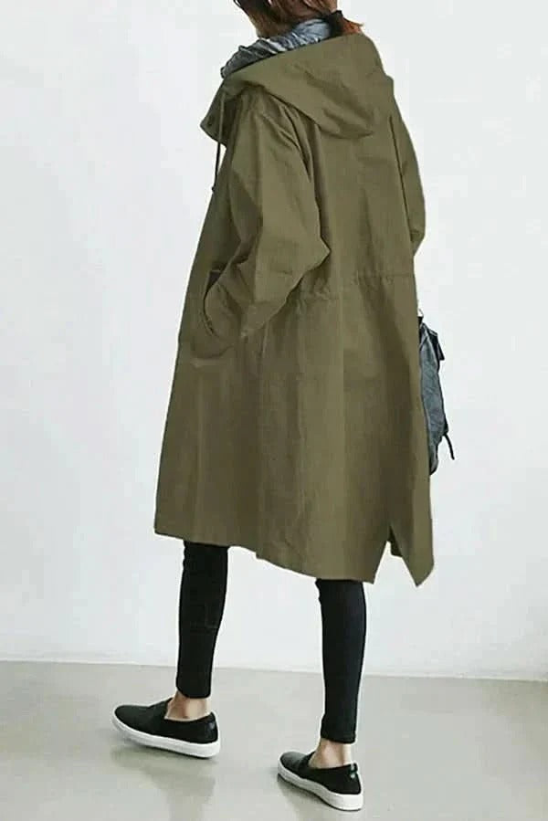 Oversized Button Coat With Hood
