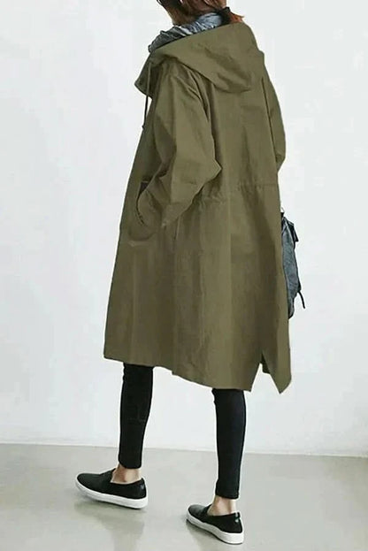 Oversized Button Coat With Hood