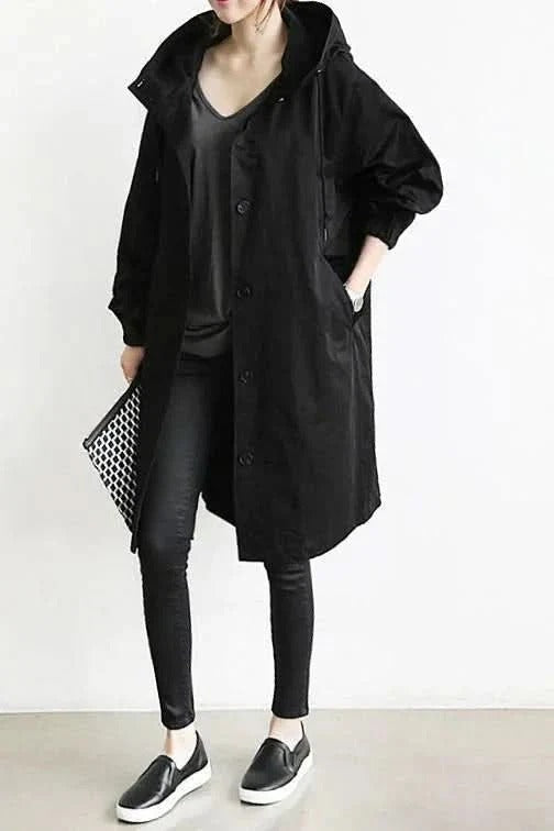 Oversized Button Coat With Hood