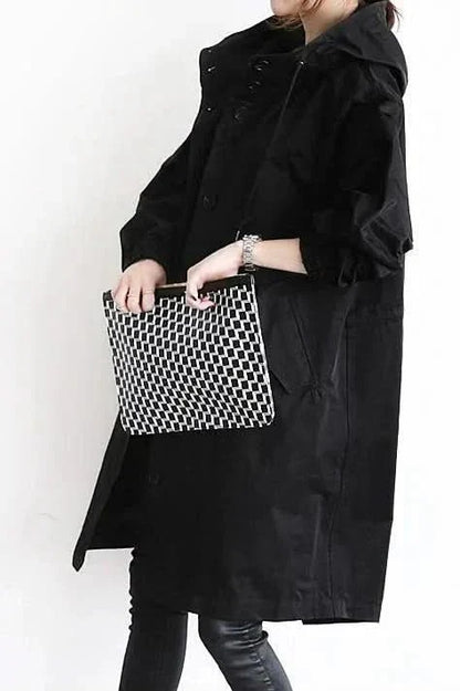 Oversized Button Coat With Hood