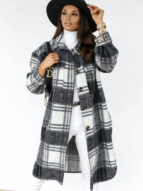 Plaid Button Down Longline Coat