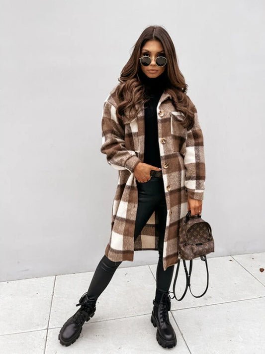 Plaid Button Down Longline Coat
