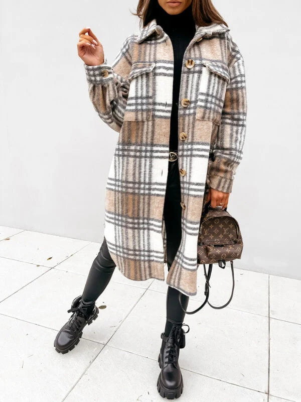 Plaid Button Down Longline Coat