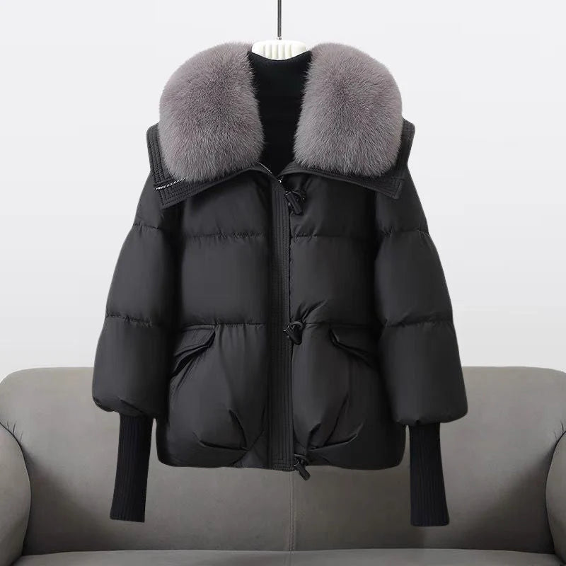 Puffer Jacket With Oversized Fur Collar