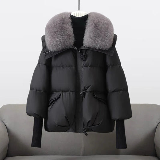 Puffer Jacket With Oversized Fur Collar