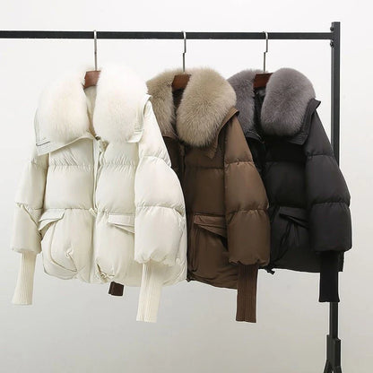Puffer Jacket With Oversized Fur Collar