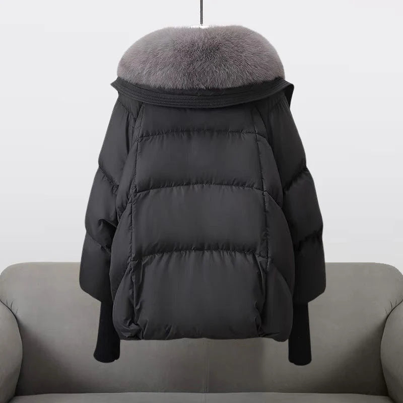 Puffer Jacket With Oversized Fur Collar