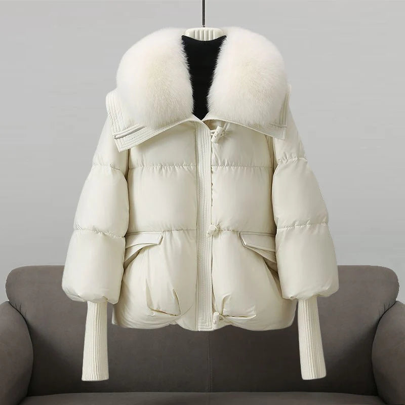 Puffer Jacket With Oversized Fur Collar