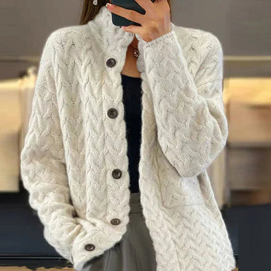Button-Up Cable Knit Cardigan