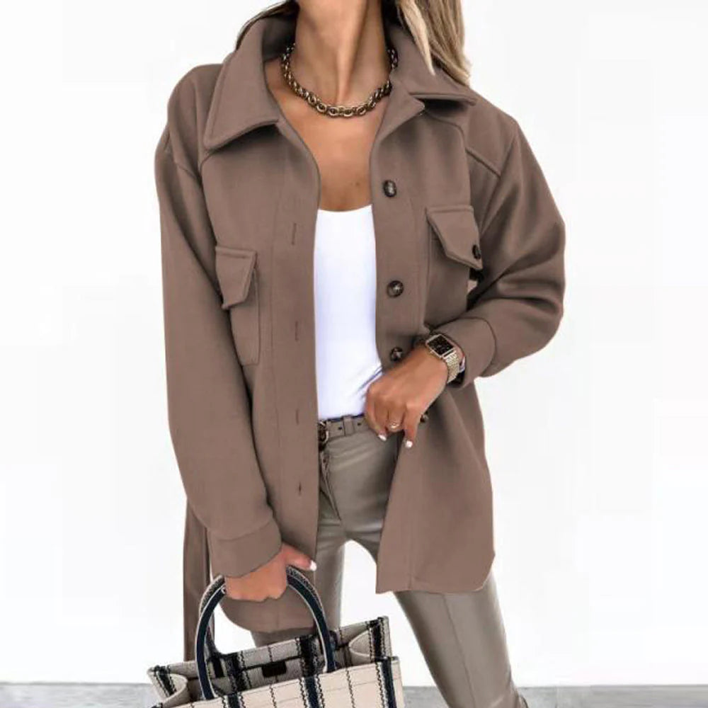 Oversized Fall Shirt Jacket With Button Front