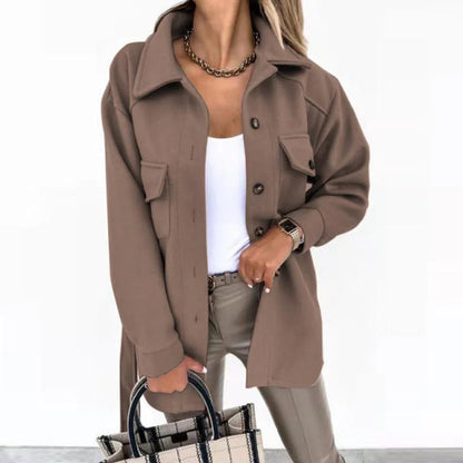 Oversized Fall Shirt Jacket With Button Front
