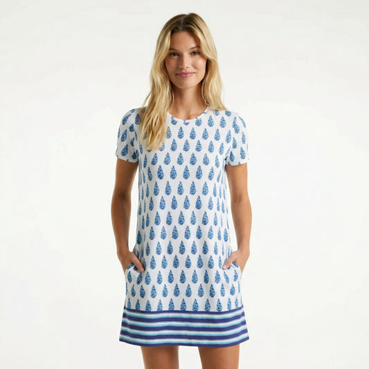 White Short Sleeve Shift Dress - UPF 50+ Protection, Breathable Fabric, Pockets