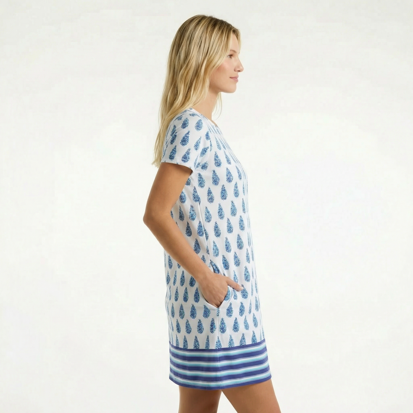 White Short Sleeve Shift Dress - UPF 50+ Protection, Breathable Fabric, Pockets