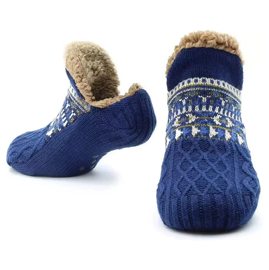 Knitted Fall Indoor Slipper Socks With Patterned Trim