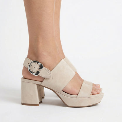 Stone Platform Sandals - Round Toe, Buckle Closure, Slip-On Design