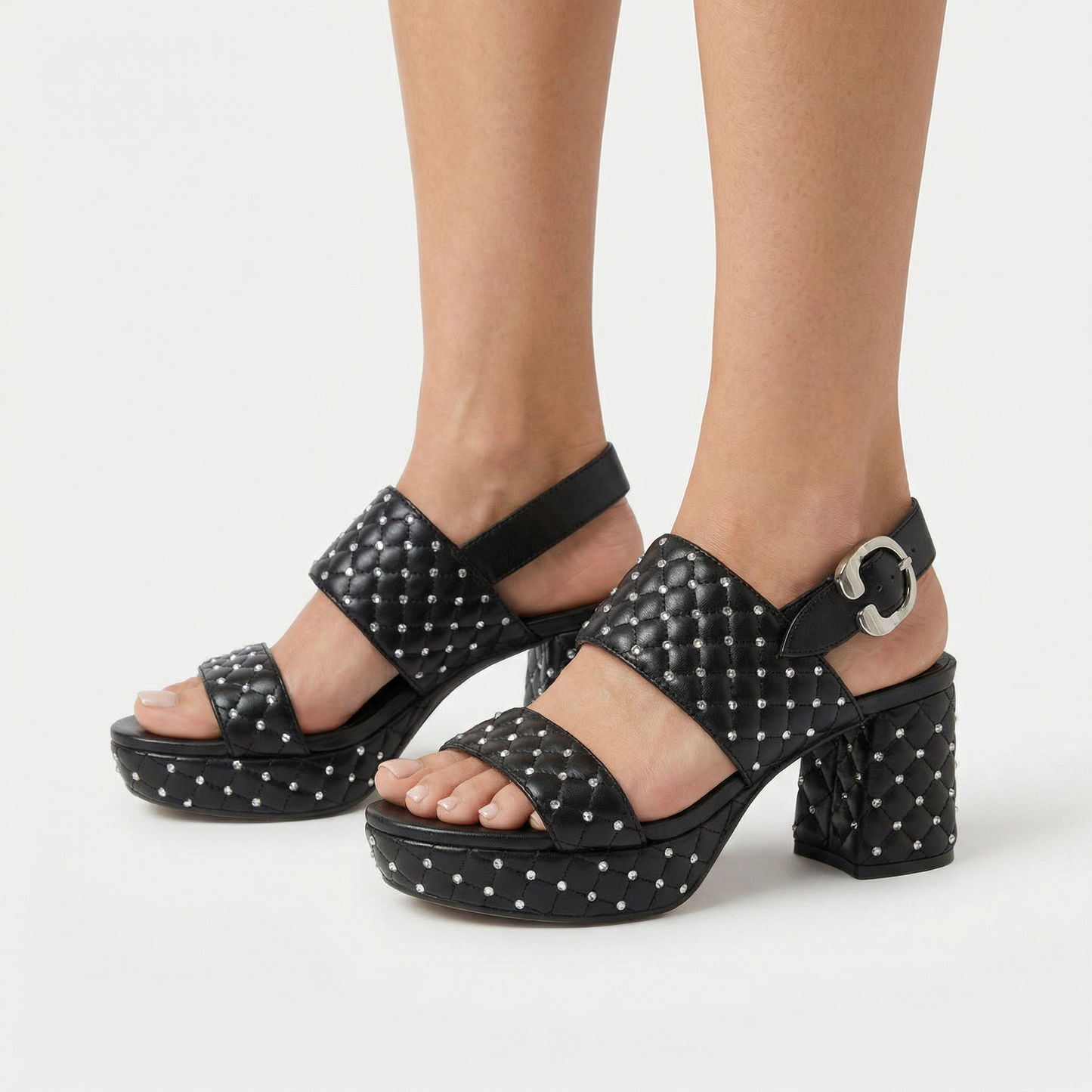 Stone Platform Sandals - Round Toe, Buckle Closure, Slip-On Design