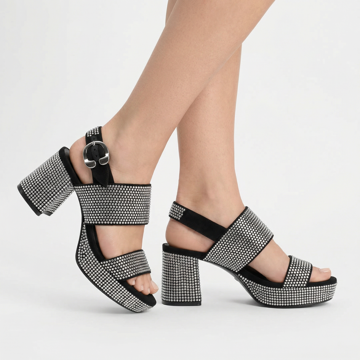Stone Platform Sandals - Round Toe, Buckle Closure, Slip-On Design