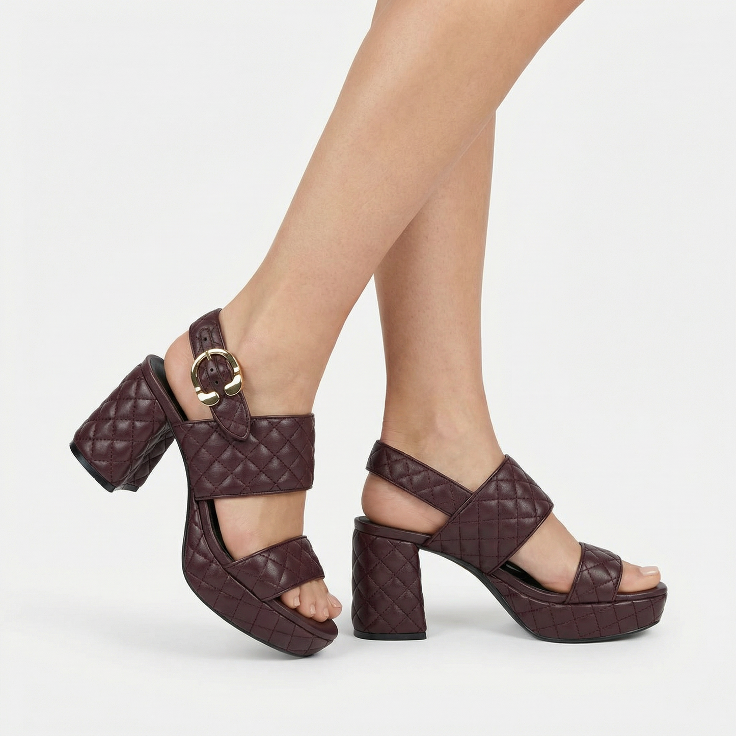 Stone Platform Sandals - Round Toe, Buckle Closure, Slip-On Design